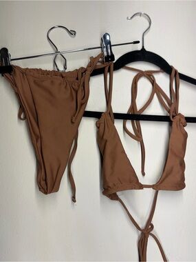 Brown String Triangle Bikini Set
